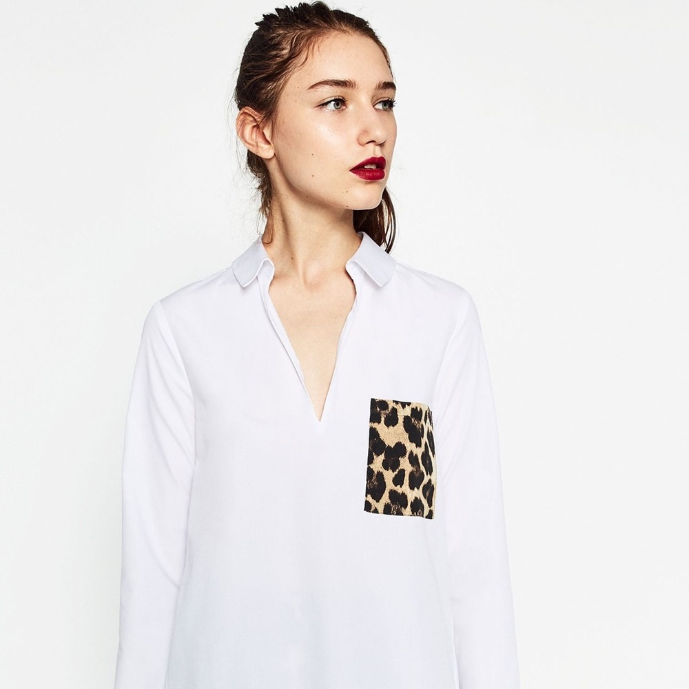 ZARA animal print white shirt